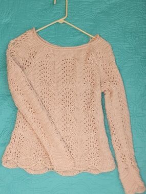 American Eagle Outfitters Light Pink Openwork Scoop Neck Sweater